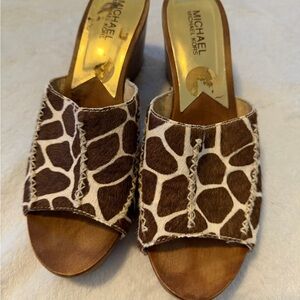 Michael Kors Brown and White Giraffe Print Mules